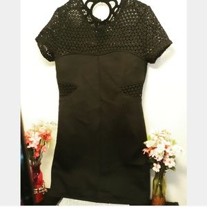 BLACK EYELET BODY CON DRESS